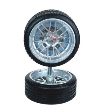 Fashion Round Tire Shape Plastic Quartz Desk Clock - Black