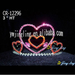 Heart Pink Rhinestone Crown Tiaras For Kids