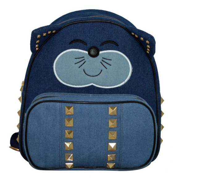 2020 New Washed Denim Backpack Fashion Rivet Retro Student Bag