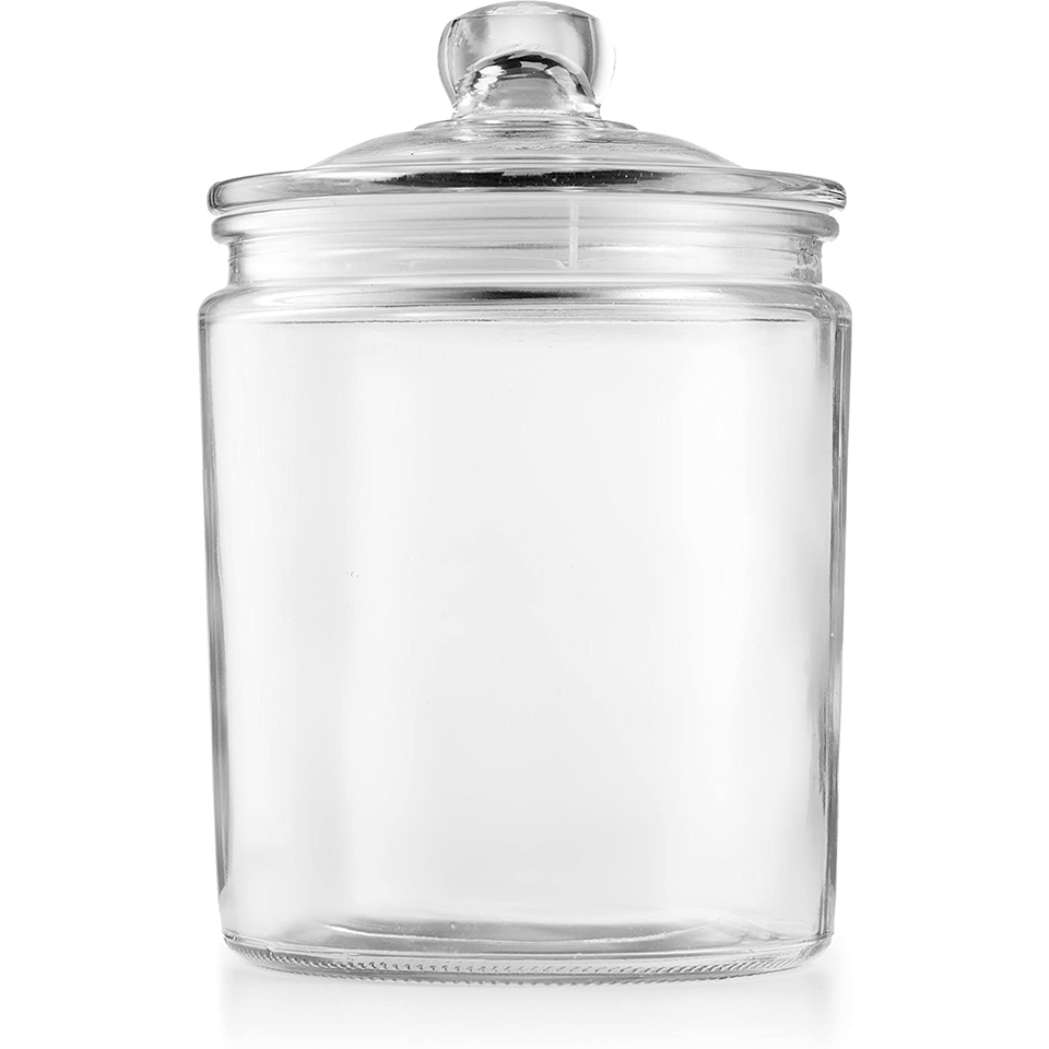 Glass Storage Canister, Clear Jar, With Clear Glass Lid- 1/2 Gallon (Set of 2)