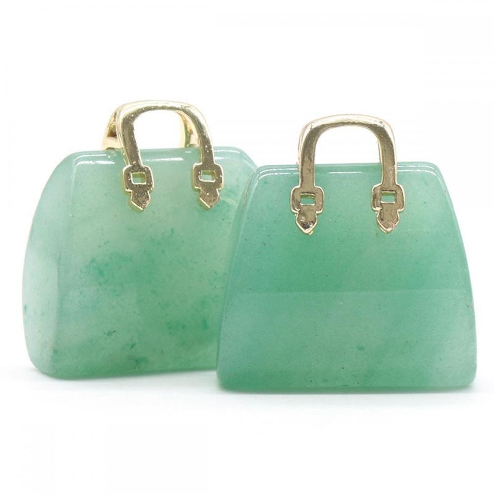 Gemstone Mini Handbag Gold Hallazgos Pendientes de bolsas de cristal de piedra natural para hacer joyas de bricolaje (aproximadamente 25x27x11 mm)