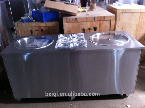 double pan fry ice cream machine with topping storage tanks