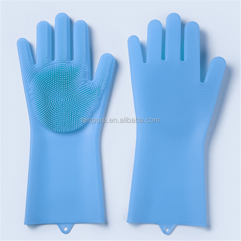 Magic Silicone Scrubber Gloves with Wash Scrubber Silicone Dishwashing Glove Rubber Scrubbing Glove for Dishes Kitchen Pet Hair