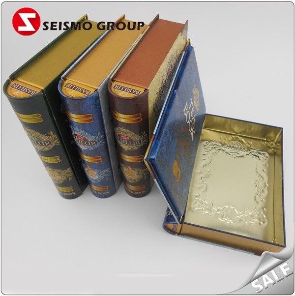 custom tin boxes Wholesale Manufacturer Book Shaped Custom Printed Tin Box For Biscuit Packaging
