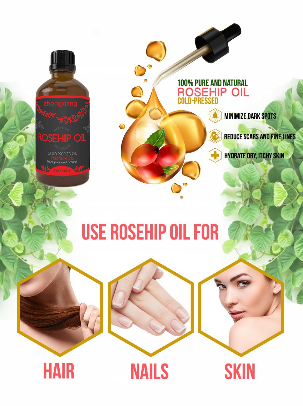 Óleo orgânico do Rosehip para o OEM da aromaterapia da massagem dado boas-vindas