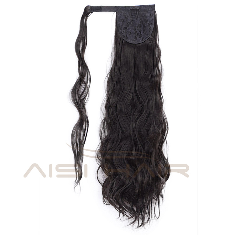 Aisi Hair Long Wavy Clip In Pony Tail Hair Extensions Wrap Around on High Temperature Fiber Synthetic Hair Pieces