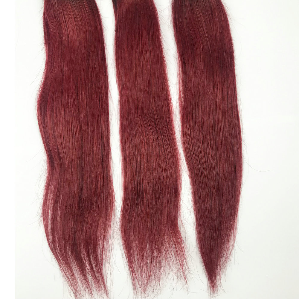 Ombre color hair weave virgin hair lace closure frontal red human hair weave