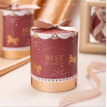 Caja de regalo de empaque de cilindro rosa con tapa y base