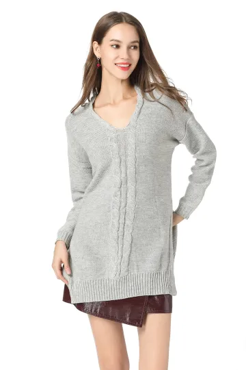 Women Pullover Sweater Turtleneck Plaid Sweaters