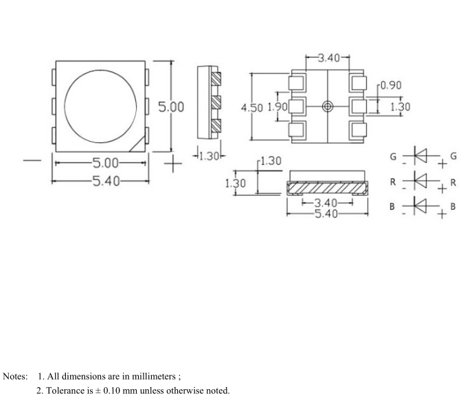 5050RGB SMD LED SIZE