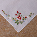 Delicate cotton red rose handkerchief embroidery