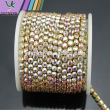 15 FEET1 Yard SS24 5mm AB Clear Crystal Gold Plated Rhinestone Chain Trims Cup Chain Wedding Garments Decoration YSCHC1032