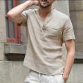 Men's Collarless Linen Shirt Customization
