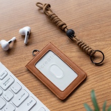 Premium Durable Leather Business ID Badge, Name, and Work Permit Card Holder with Removable Neck Strap