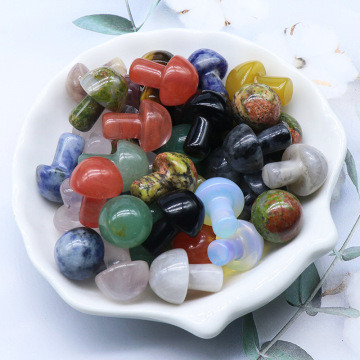 Gemstone Mushroom Sculpture 20MM Mini Healing Crystal Mushrooms Chakra Stones Polished Decorations for Home Balancing Meditation