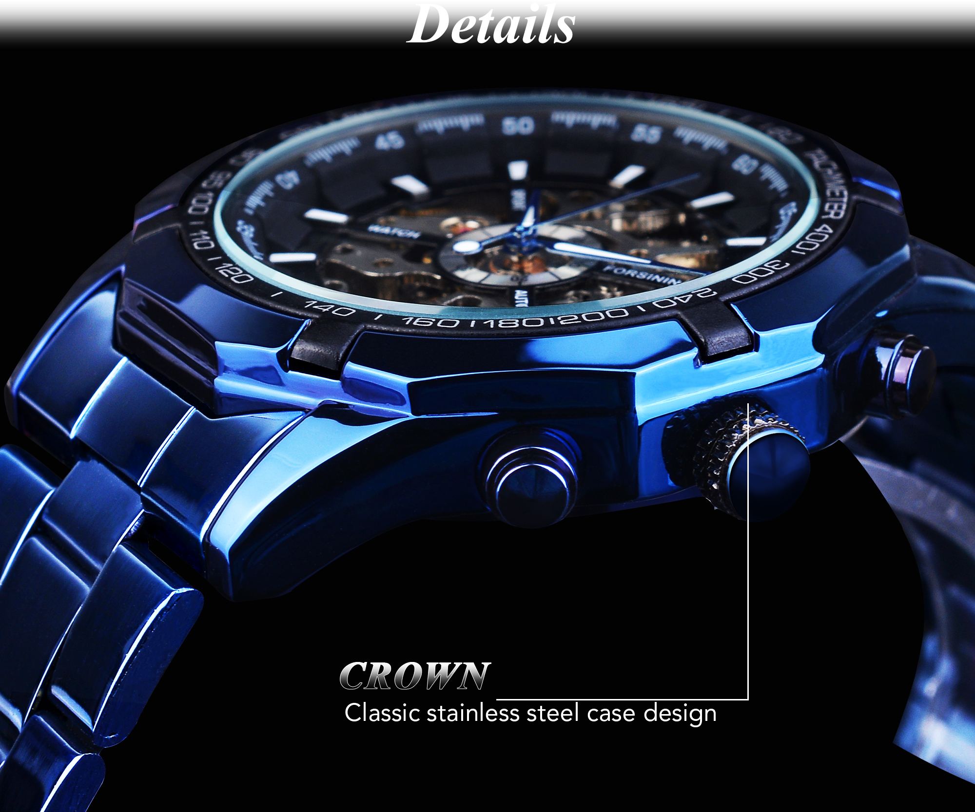Forsining Blue Design Stainless Steel Men Mechanical Automatic Wrist Watches Top Brand Luxury Military Sport Male Clock