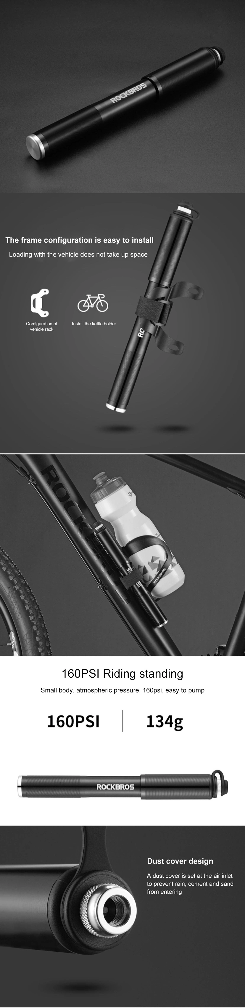 Rockbros Mini Portable Light Air Pump for Bike Cycling Tire Inflator High Pressure
