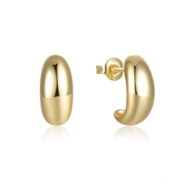 925 Sterling Silver Gold Plated Smooth Earrings for Women - Fine Jewelry CC Earrings