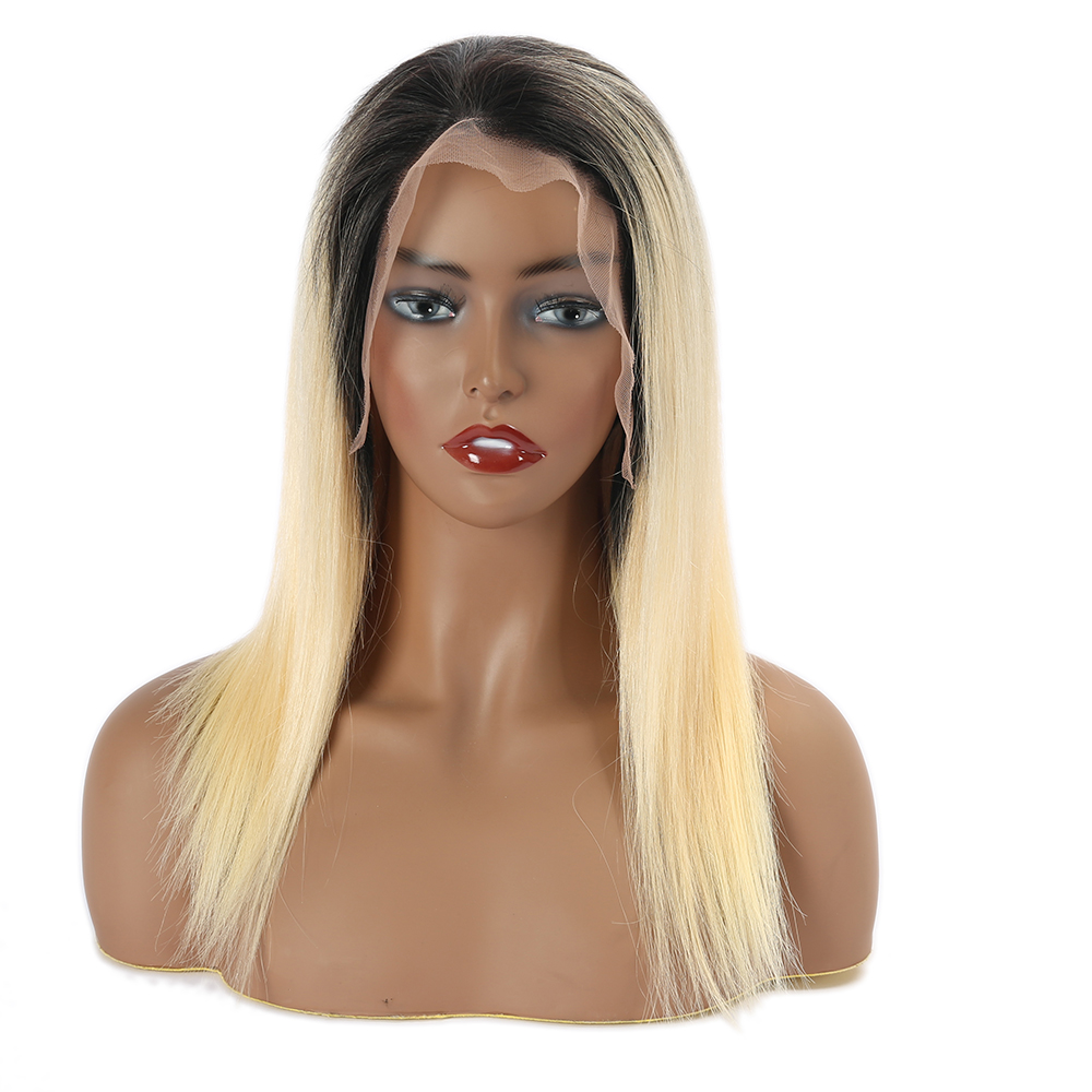 180% Ombre Blonde Lace Front Human Hair Wig Straight Remy 1B/613 Colored Human Hair Bob Wigs Deep Part Swiss Lace Wig