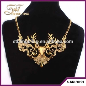 Vintage elk deer head metal pendant necklace