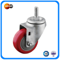 Red PU Wheel Thread Stem Swivel Caster dengan Ball Bearing