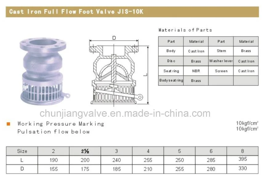 Industrial Cast Iron Full Flow Foot Valve (JIS-10K)