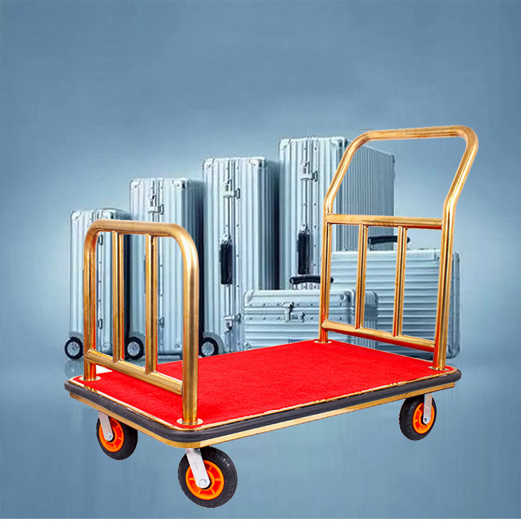 Best Choice High Quality Popular Design Titanium Gold Plated Hotel Luggage Cart Bellman Cart Trolley service