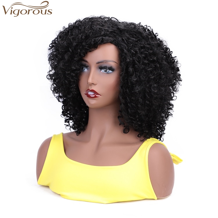 Vigorous High Temperature Short Kinky Curly Wigs for African American Women Black Synthetic Party Wigs Heat Resistant Wholesale