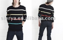 men's round neck stripe sweater