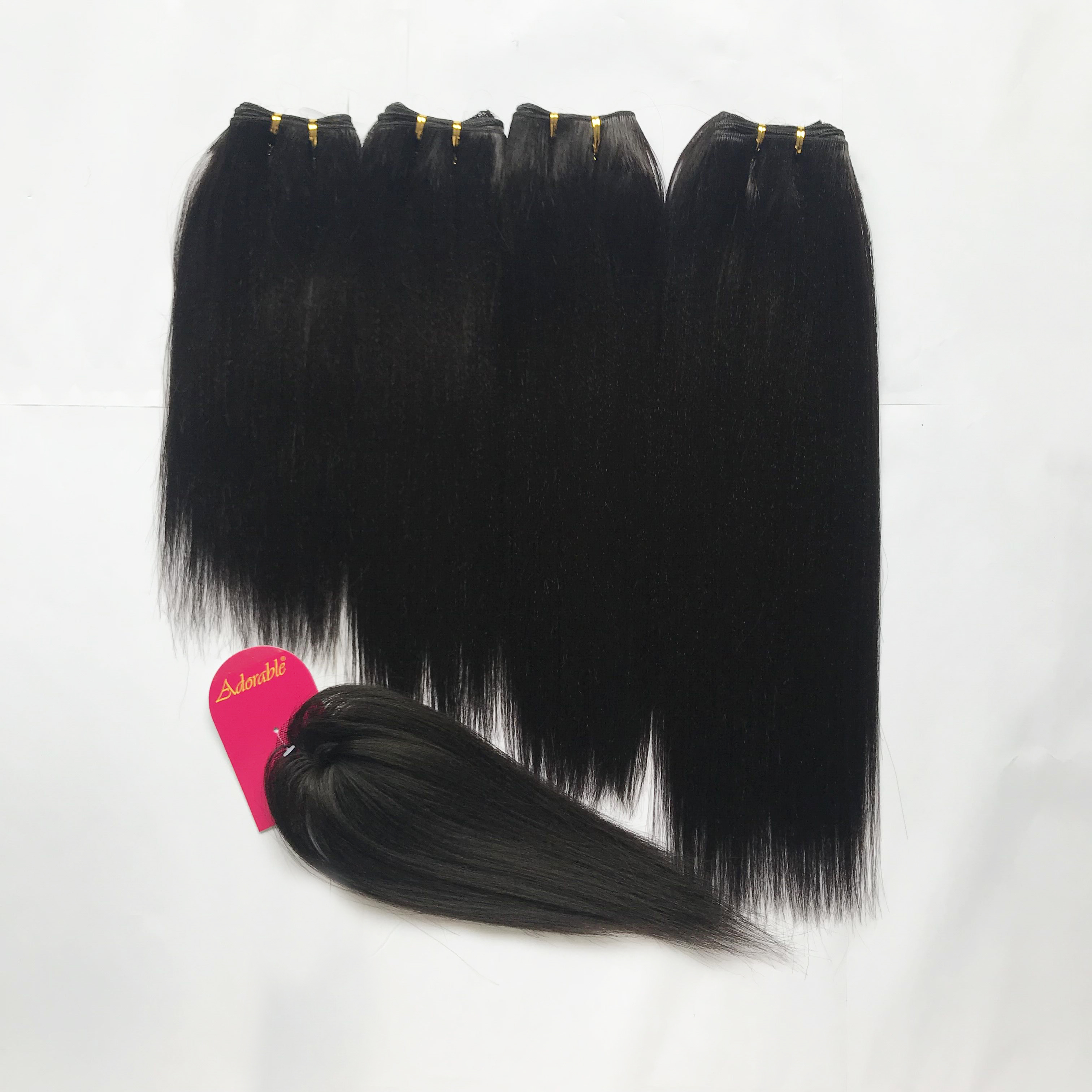 Adorable Yaki full head hair 4 pieces yaki straight hair weft with a top closure