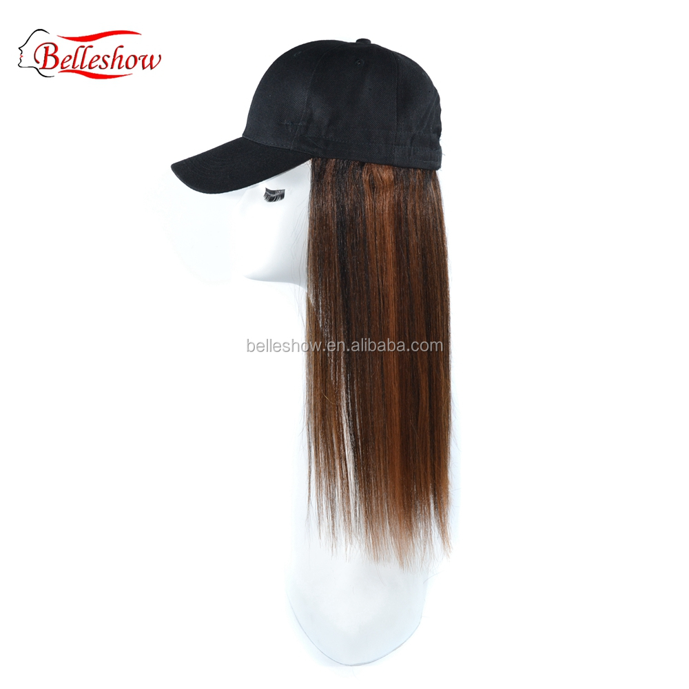 Hot sell wholesale cheap black long straight hair Multi-color optional cap wig Baseball cap wig straight long braid