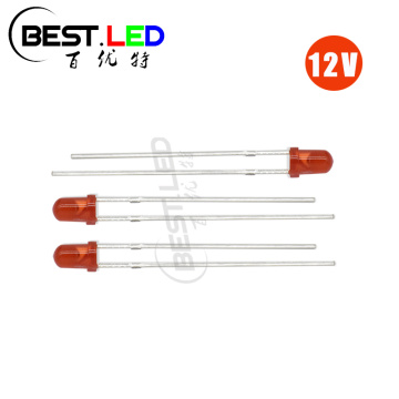 12V 3mm Red LED Built-in Resistor DC