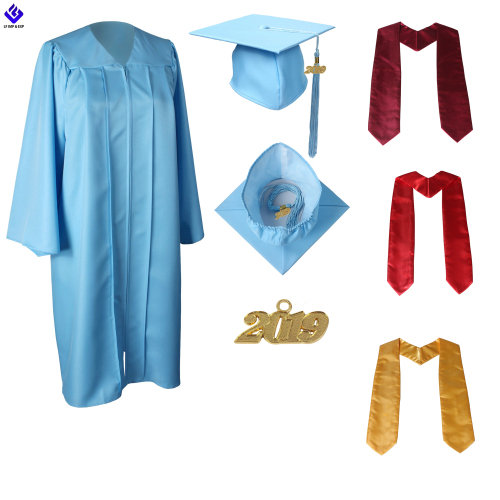 Graduation Cap Gown With Tassel And Stole Package For Graduation Ceremony In Sky Blue