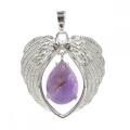 Gemstone Silver Alloy Wing Teardrop Gemstone Pendant Heart Shape Crystal Healing Reiki Wing Charm Pendant for DIY Jewelry making