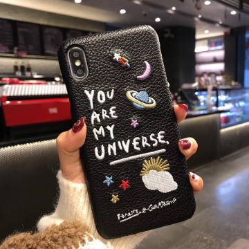 เย็บปักถักร้อยเคสโทรศัพท์มือถือ Patch Planet หนังหรูหรา