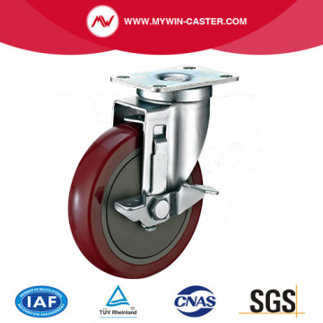 American Medium-light Duty Plate Side Lock Red PU Castor Wheel