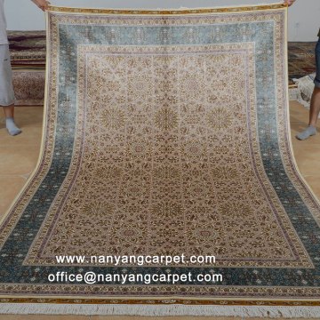 6'x9' Beige Handwoven SilkTabriz Iranian Rug