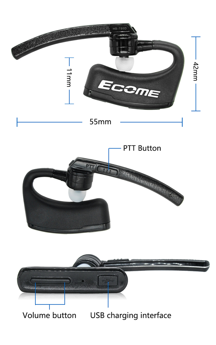 Ecome Walkie Talkie Wireless Ericphone Two Way Radio Security Headset pour XPR7550E