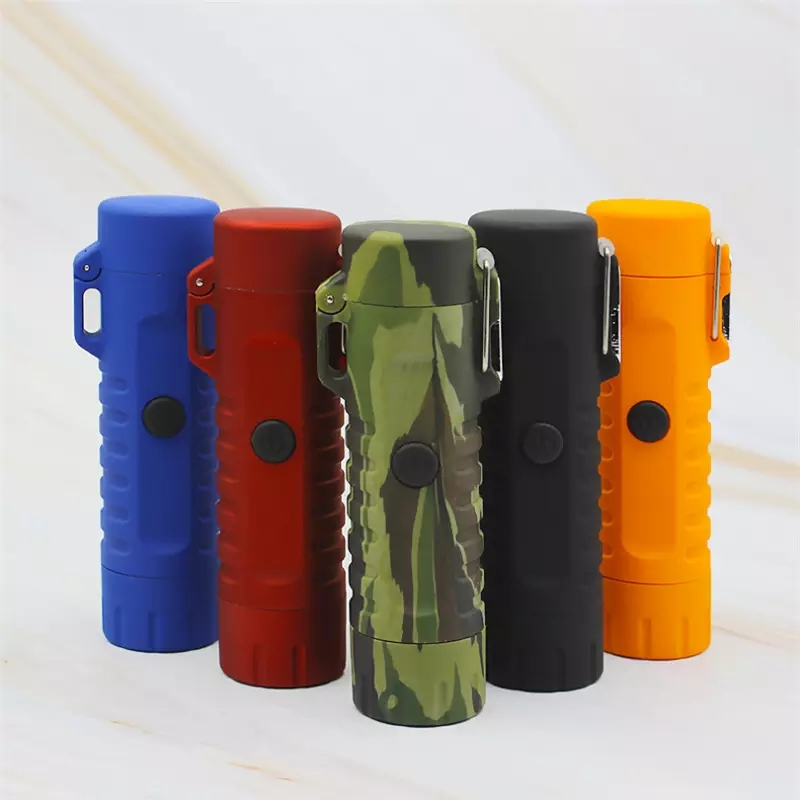 Camping Waterproof Dual Arc Lighter USB Rechargeable Windproof Flameless Electric Cigarette Lighter with LED Flashlight