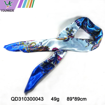 BLUE FLOWER SATIN SCARF