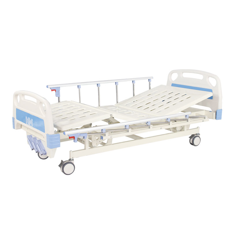 C02-10 three function manual hospital bed with wheels and hand rail,ABS head&foot board medical nursing bed
