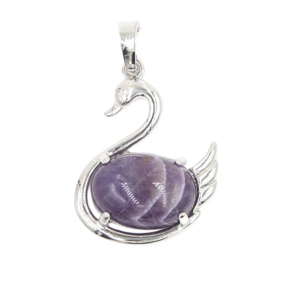 Gemstone Swan Costeo de piedra natural Animal Plata Charm Camiseta Camiseta para joyas de bricolaje