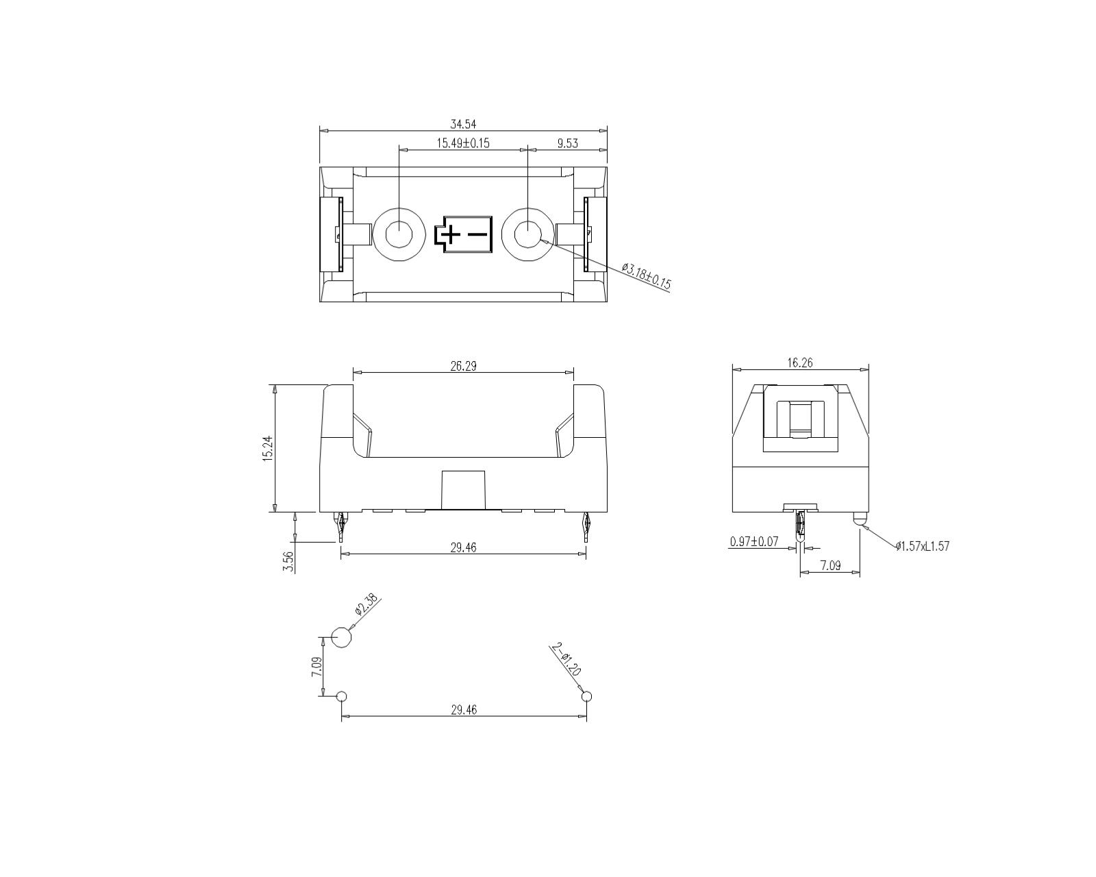 BBC-S-SN-A-08 Single Battery Holder For 1-2AA THM