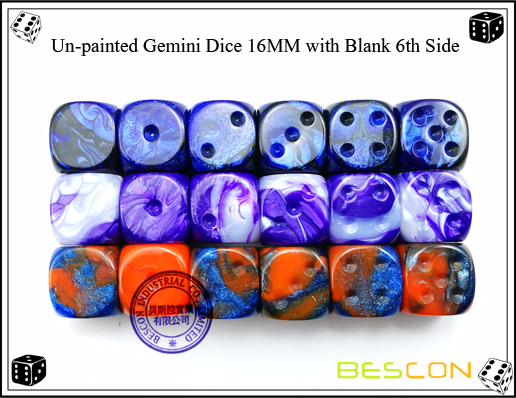 Un-painted Gemini Dice 16MM with Blank 6th Side