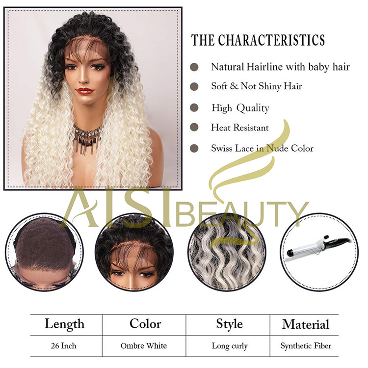 Aisi Beauty New Design Vendor Long Wavy 13x6 Kinky Curly Ombre Blonde Swiss Lace Synthetic Hair For Black Women Lace Front Wig