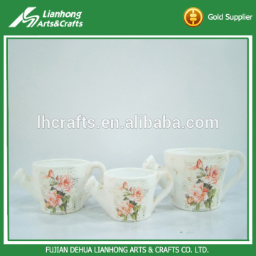 Fashion creative white watering can shape ceramic flower basket