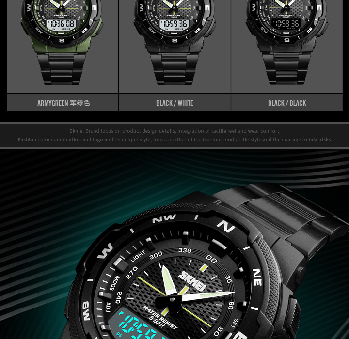 skmei 1370 new arrival men luxury sport stainless steel wrist watch OEM