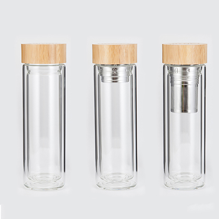 450ml Tea Infuser Borosilicate Glass Water Bottle with Bamboo Lid