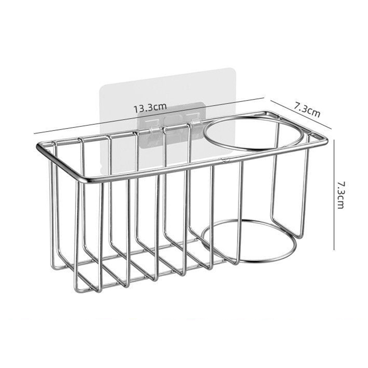 Kitchen Polished Stainless Steel Sink Suction Organizer Basket Sink Caddy Sponge Holder Soap Brush Holder