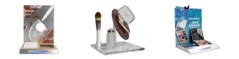 White Acrylic Cosmetic Make-up Display Stand Lipstick Face Cream Foundation LED Round Rotate Custom Acrylic Makeup Display